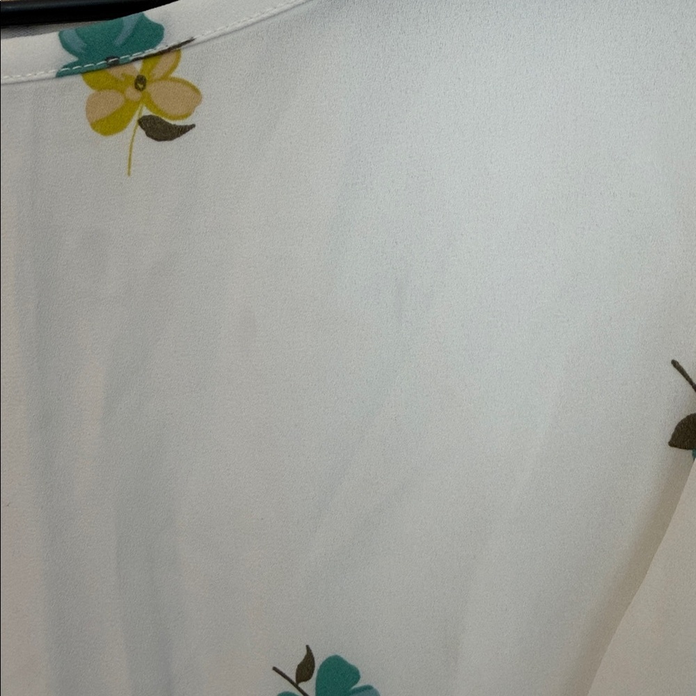 LOFT White Floral Ruffle-Sleeve Blouse with Teal & Yellow Accents - Picture 5 of 5